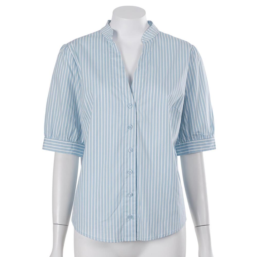NWT White House Black Market Top 10 Blue Striped Cotton Poplin Button Up